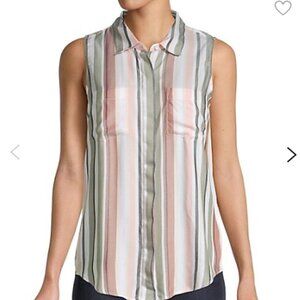 Lord & Taylor Striped Sleeveless Button-Down Blouse Shirt To Women's Size Medium